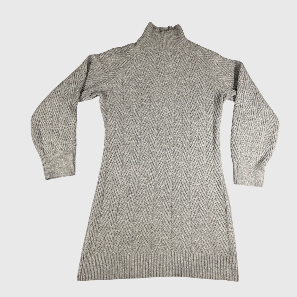 Pink Rose Sweater Dress Womens XL Grey Chevron Mock Neck Long Sleeve Knit Cozy